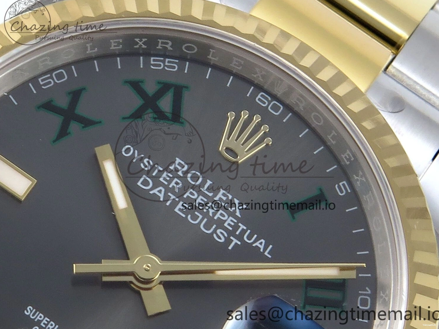 A3235 on Edition 36 126233 YG EWEF Marker Best DateJust Green Gray Bracelet Roman Dial Oyster SS 0212